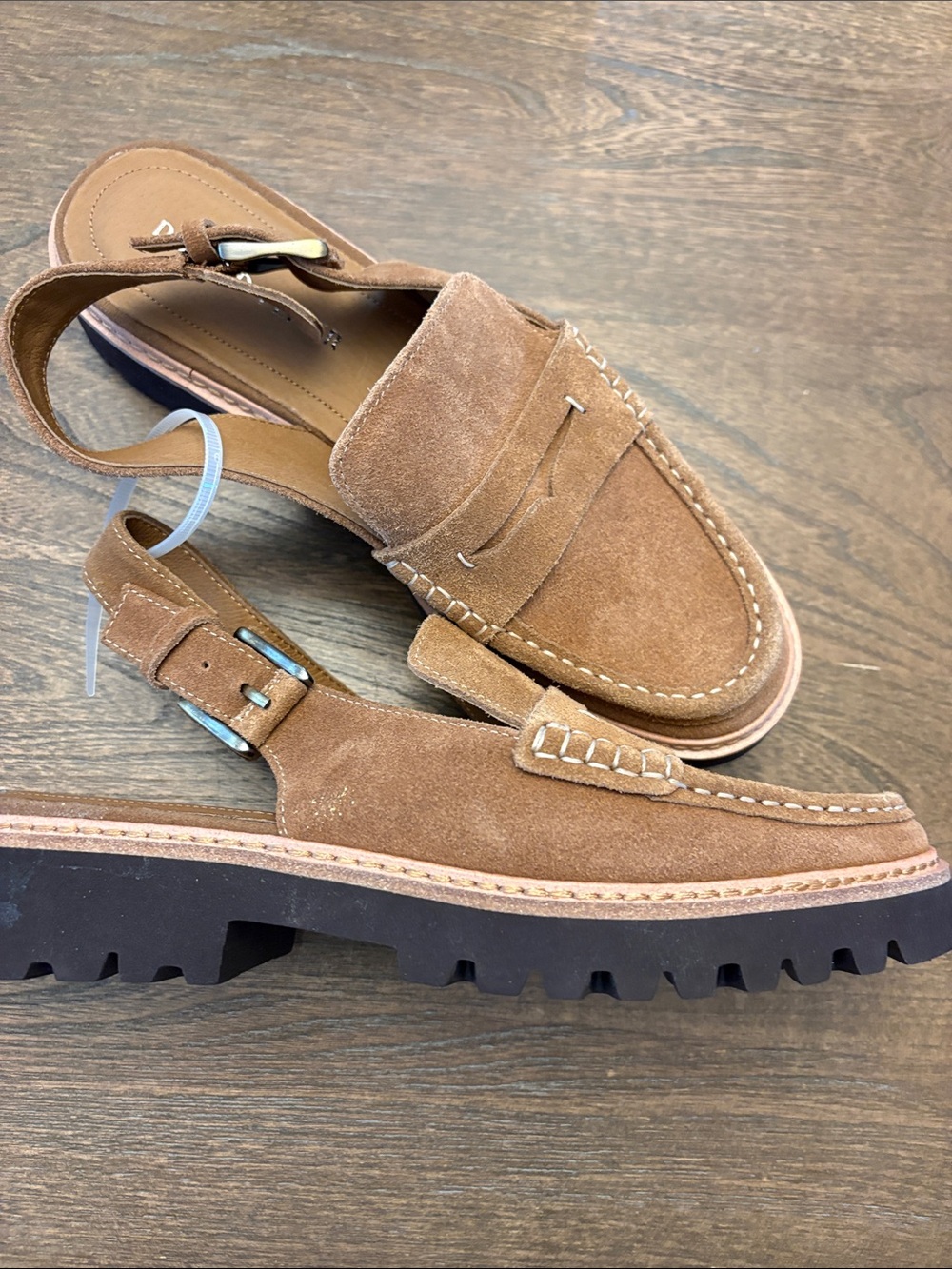Donald J. Pliner Tan Suede Lug Sole Slingback Loafers